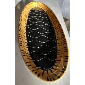 Vintage Raymond Waites Tiger Stripe Dots Oval Serving Platter‎ 21"x8"